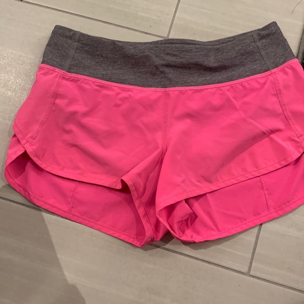 Lululemon Speed Shorts, size 4, Hot pink w:grey waistband